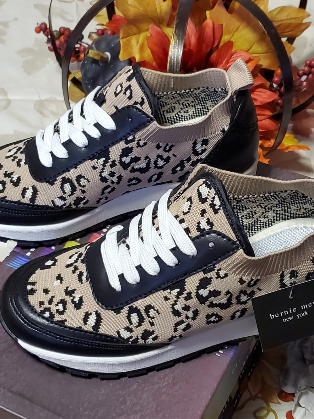 Bernie Mev. Titan Sneaker. Animal Print in Black & Beige